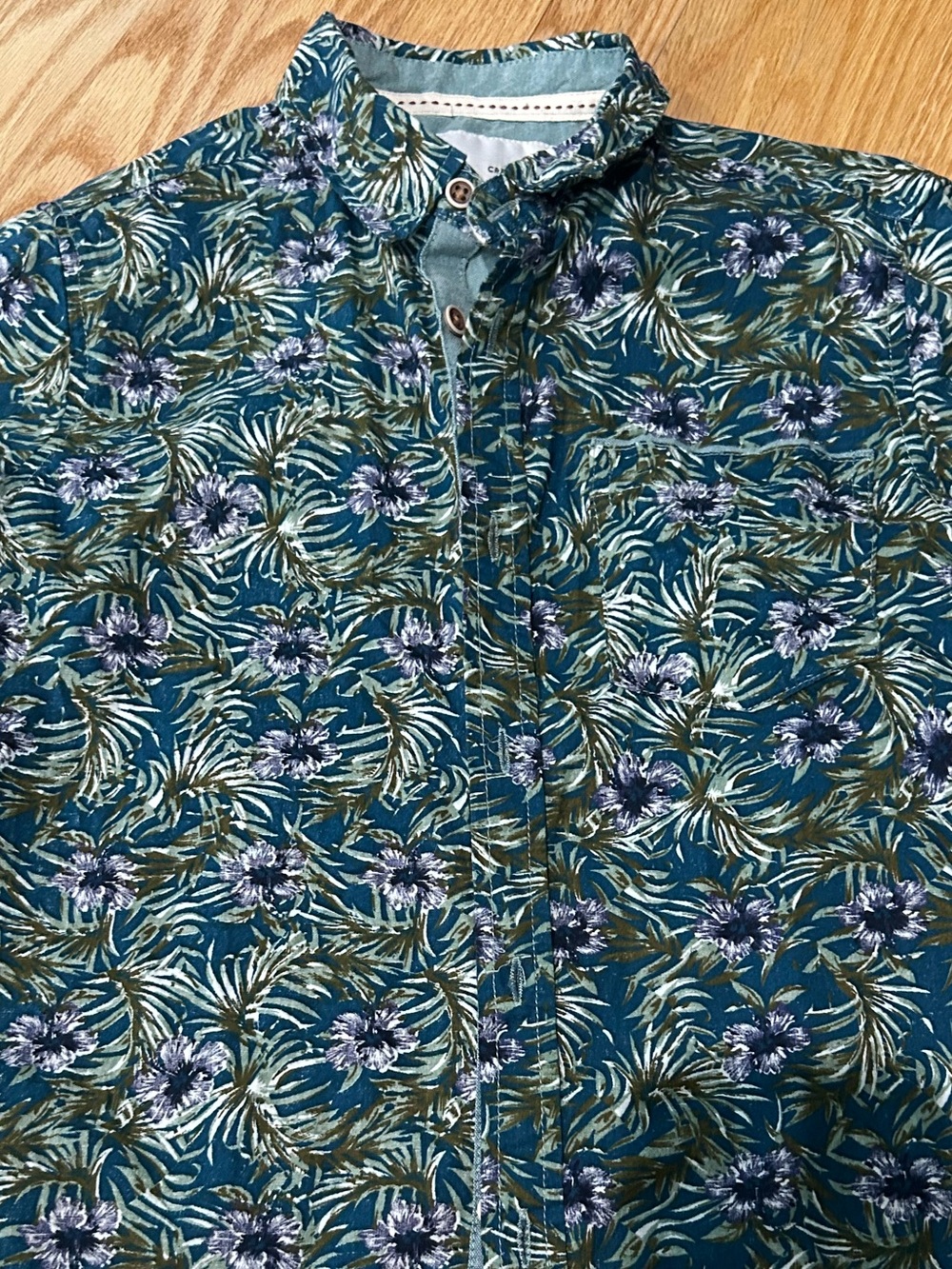 Craft & Flow Teal and Lavender Floral Button-Up Shirt